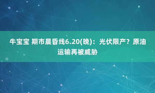 牛宝宝 期市晨昏线6.20(晚)：光伏限产？原油运输再被威胁