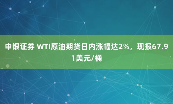 申银证券 WTI原油期货日内涨幅达2%，现报67.91美元/桶
