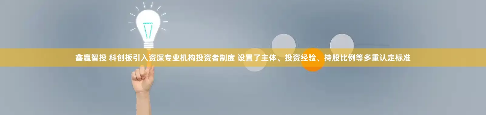 鑫赢智投 科创板引入资深专业机构投资者制度 设置了主体、投资经验、持股比例等多重认定标准