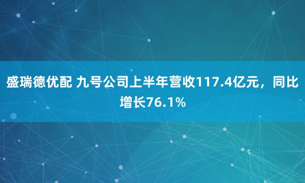 盛瑞德优配 九号公司上半年营收117.4亿元，同比增长76.1%